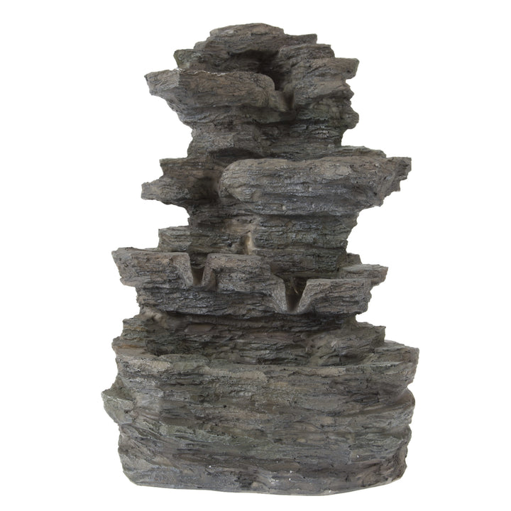 Tabletop Water Fountain with Cascading Rock Waterfall and LED Lights - Tiered Stone Table Fountain Image 7