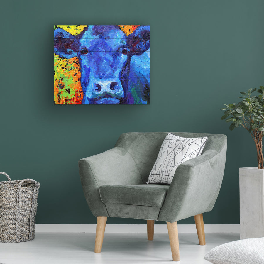 Wooden Slat Art 18 x 22 Inches Titled Blue Cow Ready to Hang  Picture Image 1