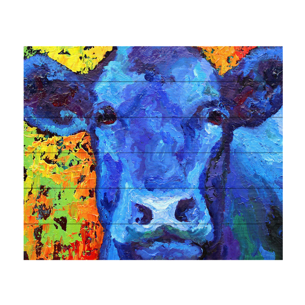 Wooden Slat Art 18 x 22 Inches Titled Blue Cow Ready to Hang  Picture Image 2