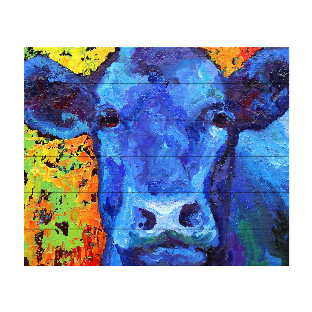 Wooden Slat Art 18 x 22 Inches Titled Blue Cow Ready to Hang Picture Image 2