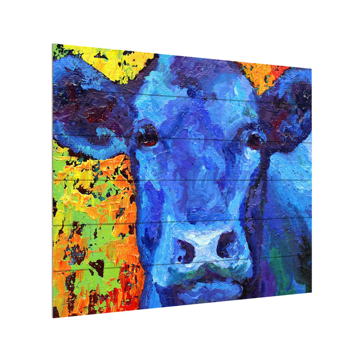 Wooden Slat Art 18 x 22 Inches Titled Blue Cow Ready to Hang  Picture Image 3