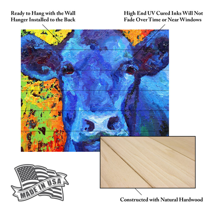 Wooden Slat Art 18 x 22 Inches Titled Blue Cow Ready to Hang Picture Image 5