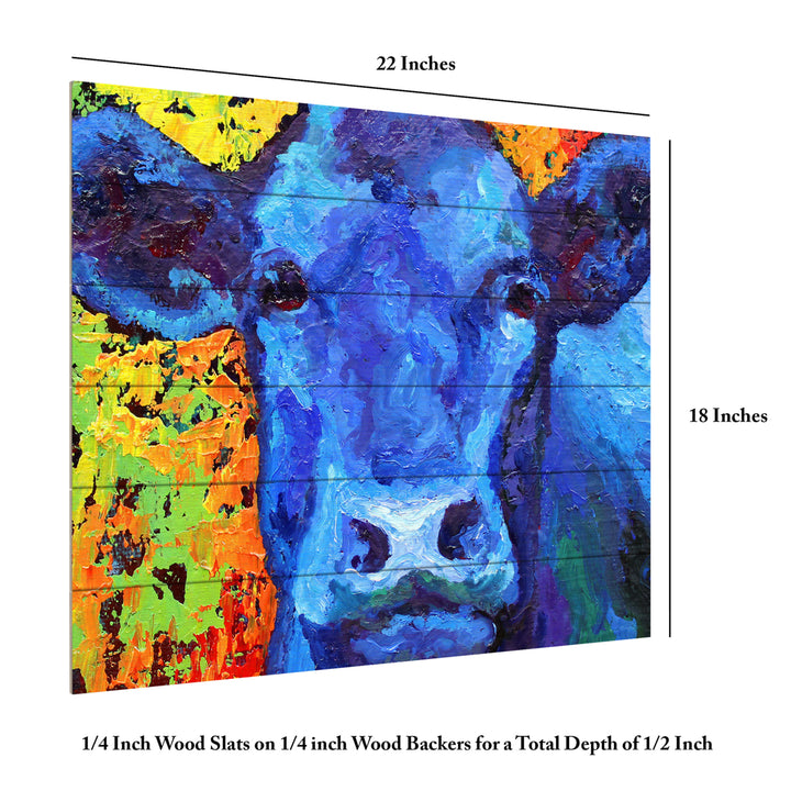 Wooden Slat Art 18 x 22 Inches Titled Blue Cow Ready to Hang  Picture Image 6