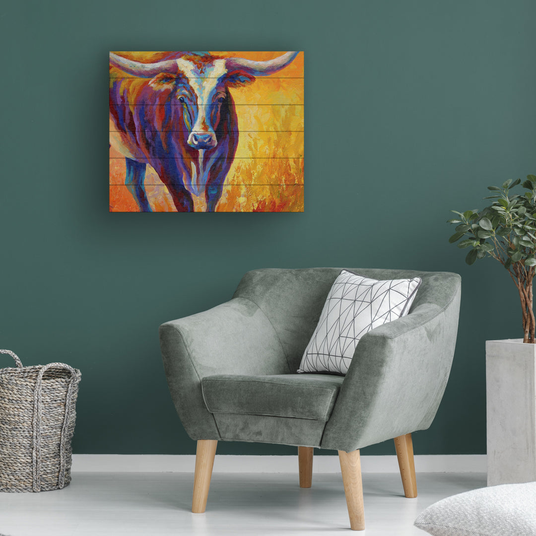 Wooden Slat Art 18 x 22 Inches Titled Stepping Out Longhorn Ready to Hang Picture Image 1