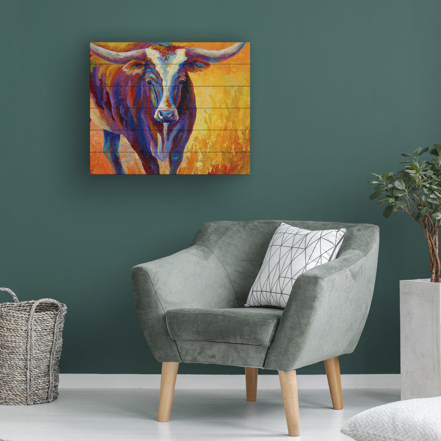 Wooden Slat Art 18 x 22 Inches Titled Stepping Out Longhorn Ready to Hang  Picture Image 1
