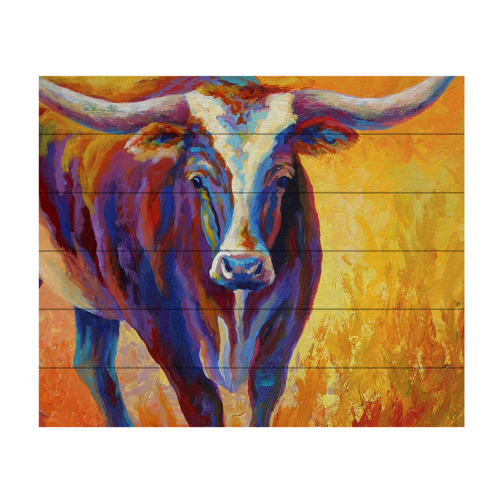 Wooden Slat Art 18 x 22 Inches Titled Stepping Out Longhorn Ready to Hang Picture Image 2