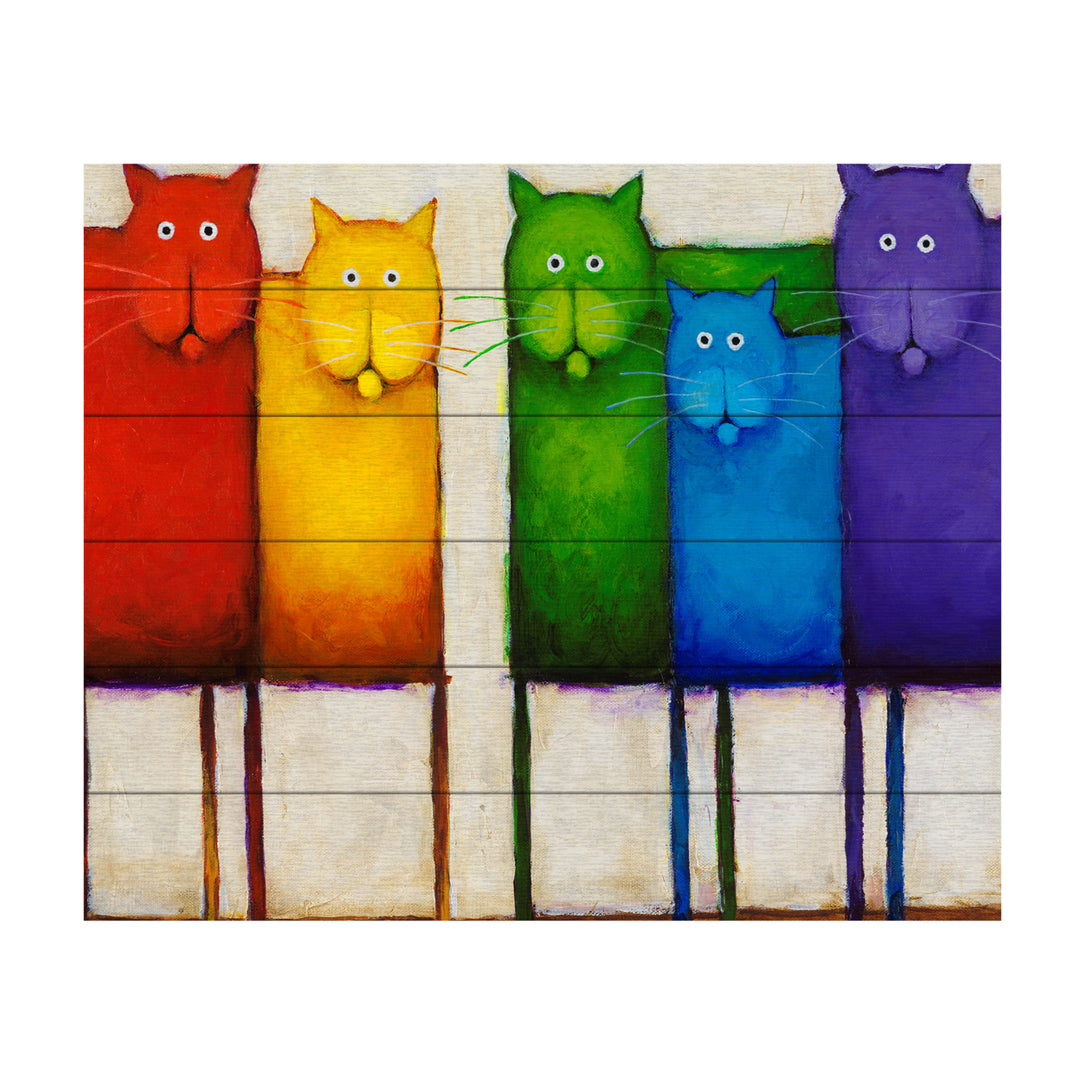 Wooden Slat Art 18 x 22 Inches Titled Rainbow Cats Ready to Hang Picture Image 2