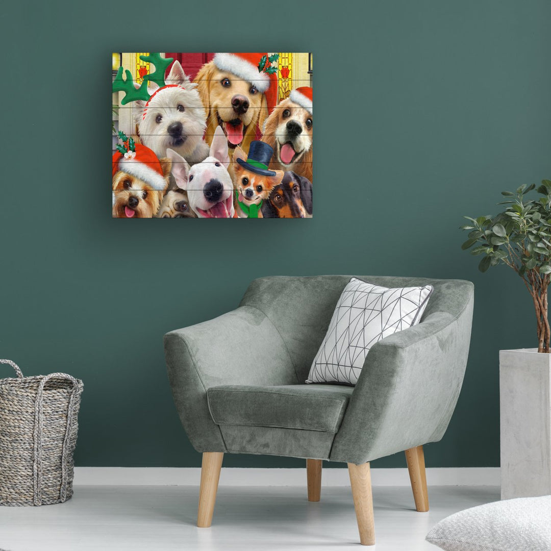 Wooden Slat Art 18 x 22 Inches Titled Christmas Dogs Ready to Hang Picture Image 1