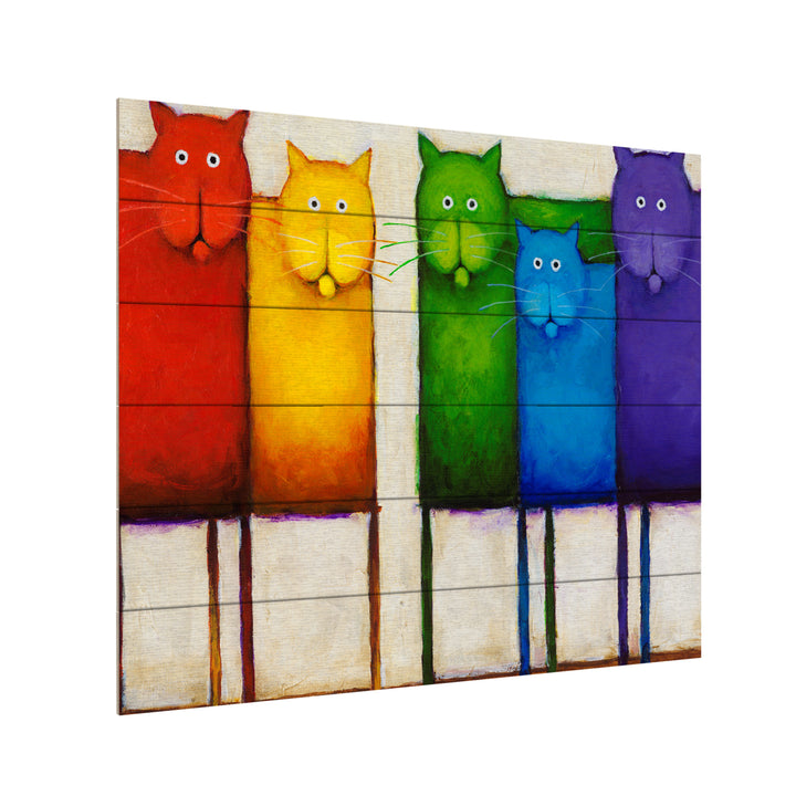 Wooden Slat Art 18 x 22 Inches Titled Rainbow Cats Ready to Hang Picture Image 3