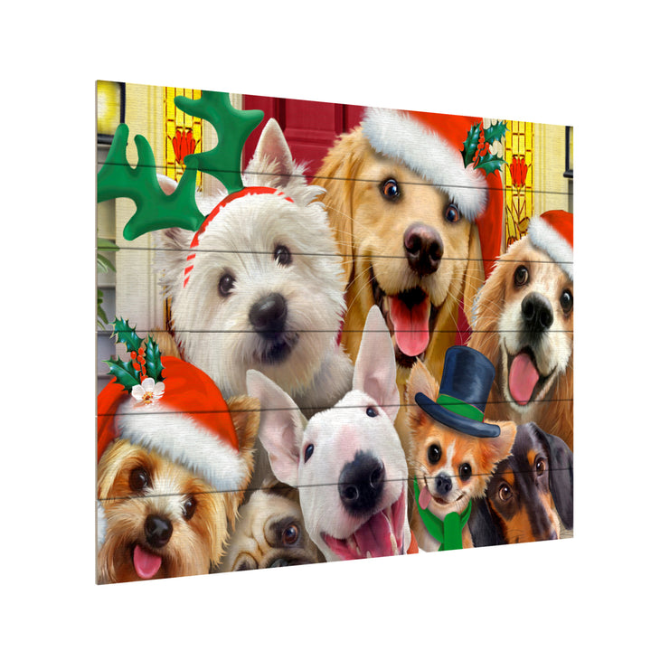 Wooden Slat Art 18 x 22 Inches Titled Christmas Dogs Ready to Hang Picture Image 3