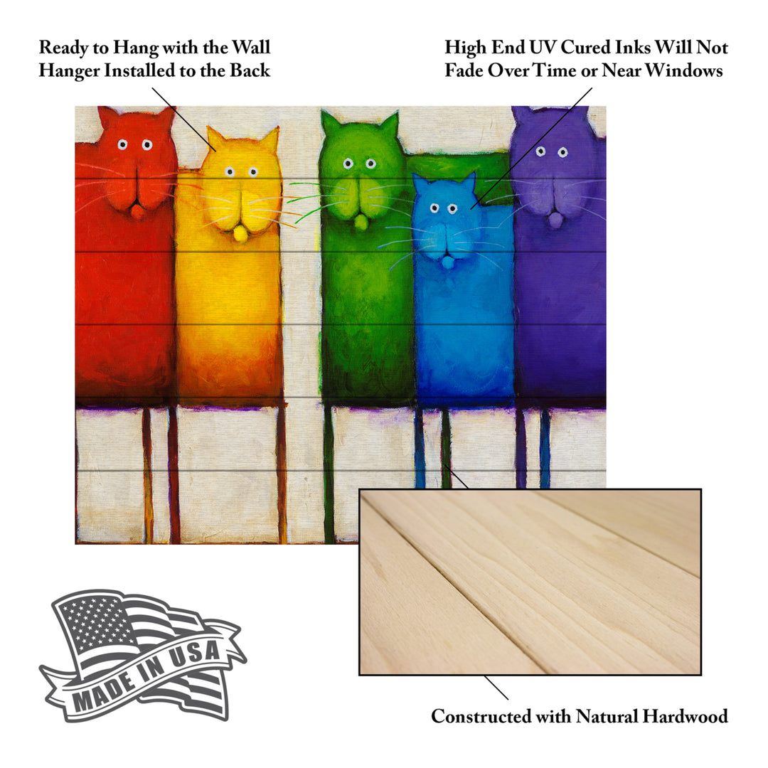 Wooden Slat Art 18 x 22 Inches Titled Rainbow Cats Ready to Hang Picture Image 5