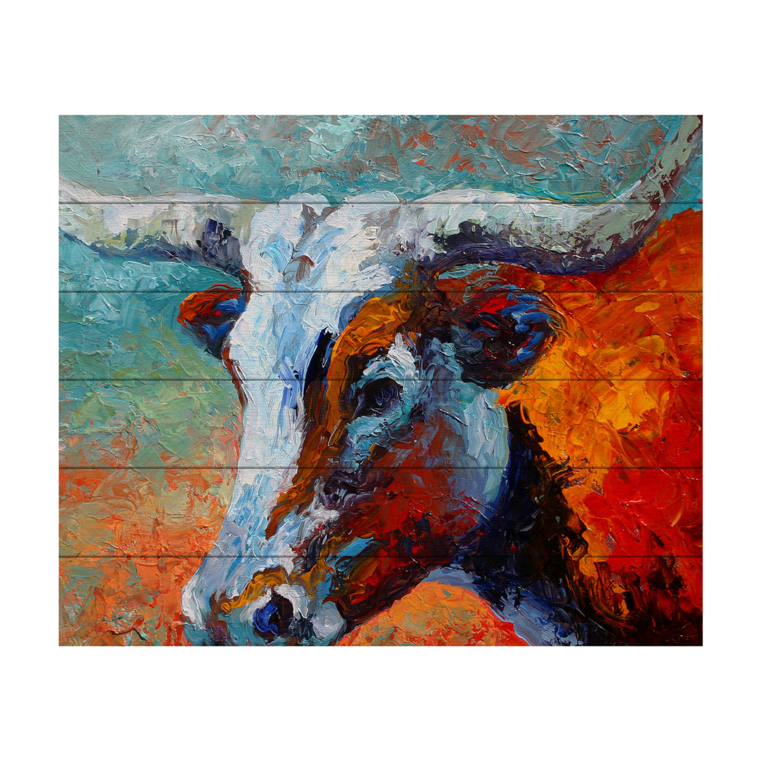 Wooden Slat Art 18 x 22 Inches Titled Young Longhorn Ready to Hang Picture Image 2