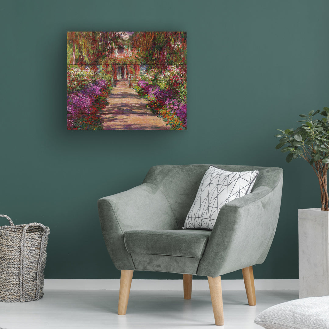 Wooden Slat Art 18 x 22 Inches Titled A Pathway in Monets Garden Ready to Hang Picture Image 1