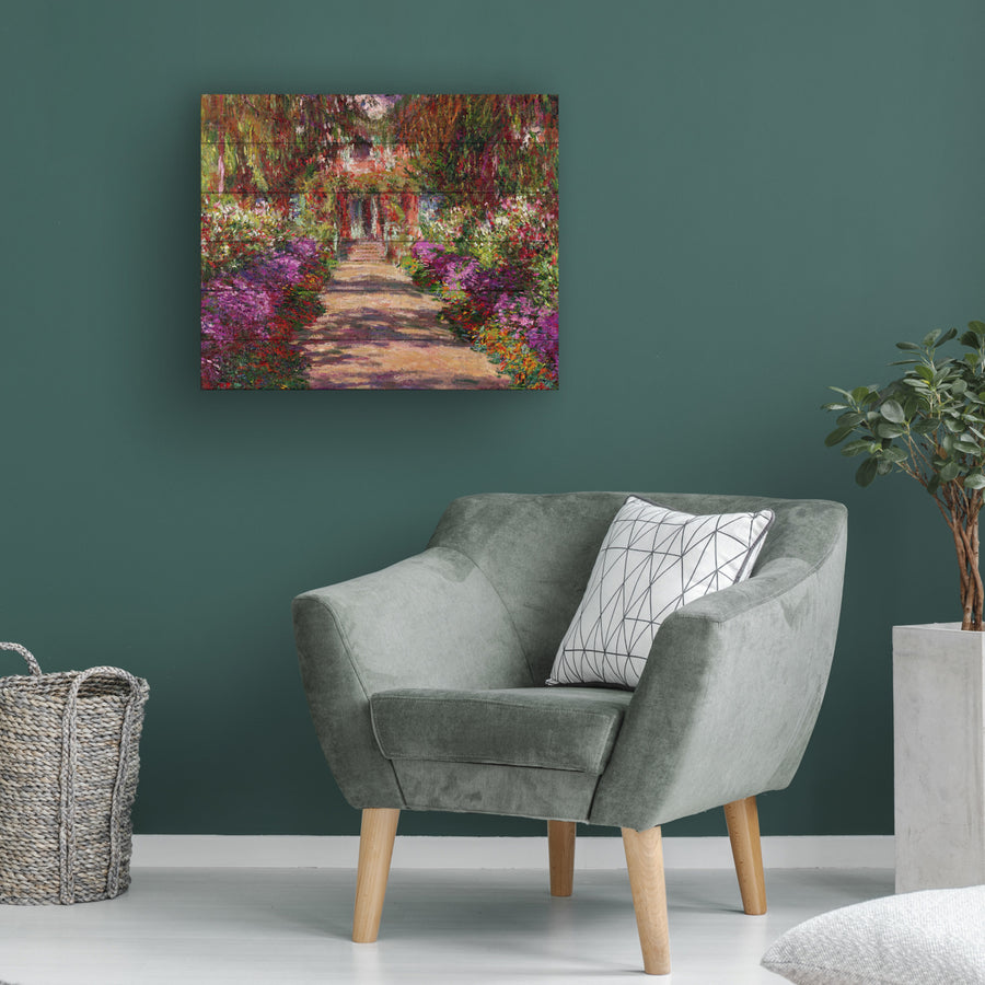 Wooden Slat Art 18 x 22 Inches Titled A Pathway in Monets Garden Ready to Hang  Picture Image 1