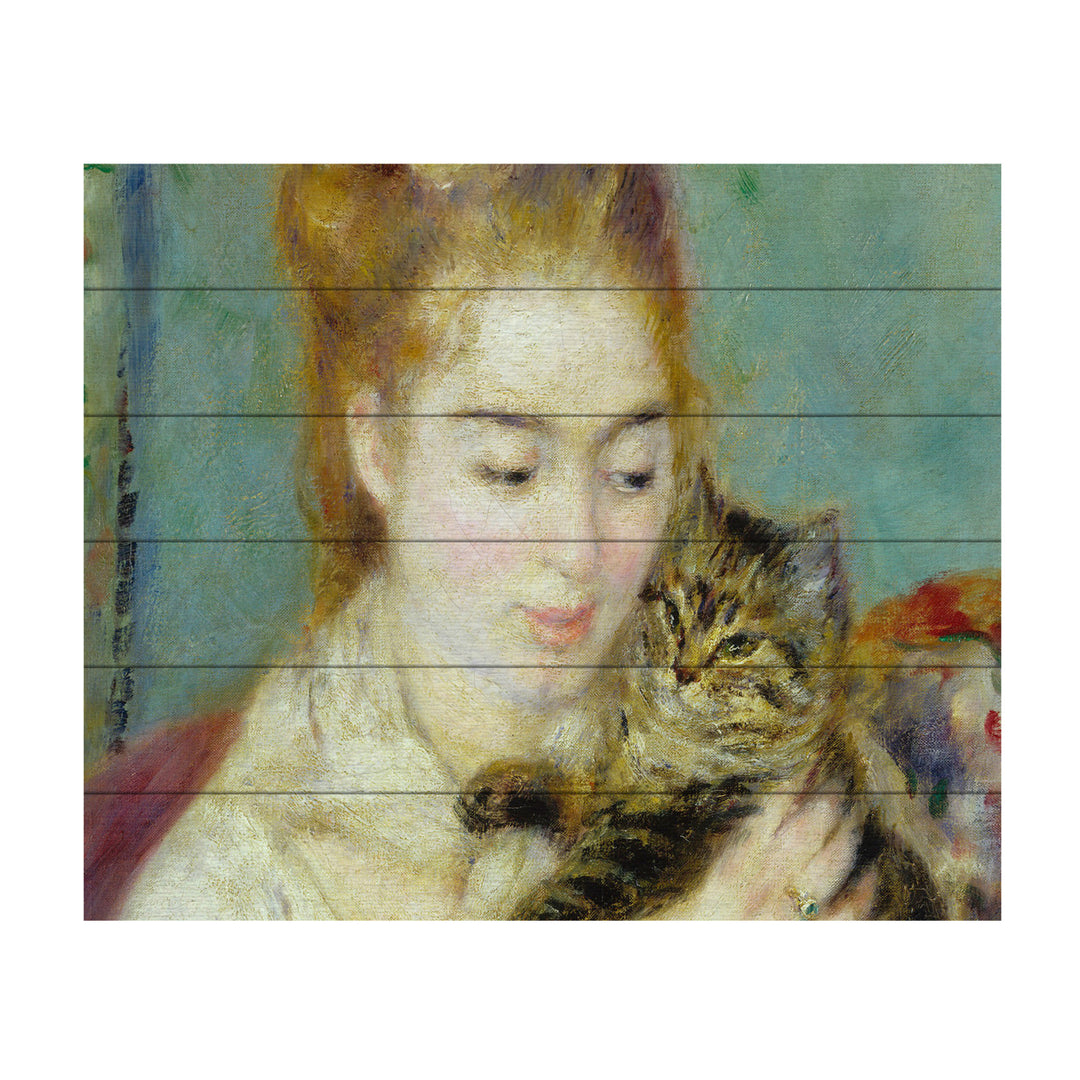 Wooden Slat Art 18 x 22 Inches Titled Woman With a Cat 1875 Ready to Hang Picture Image 2