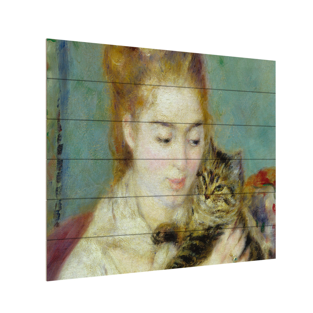 Wooden Slat Art 18 x 22 Inches Titled Woman With a Cat 1875 Ready to Hang Picture Image 3