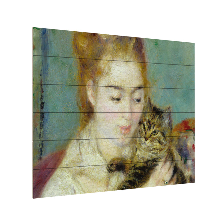 Wooden Slat Art 18 x 22 Inches Titled Woman With a Cat 1875 Ready to Hang Picture Image 3