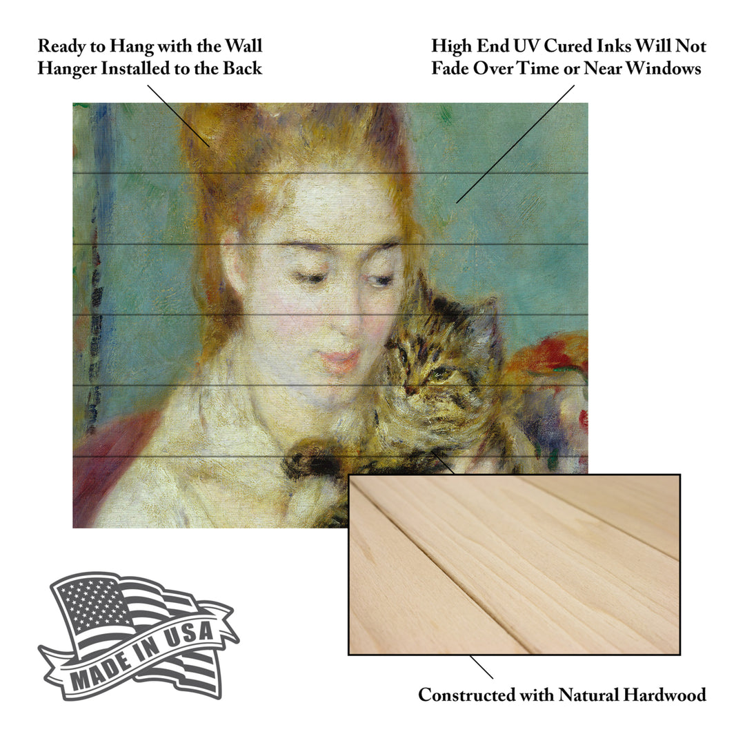 Wooden Slat Art 18 x 22 Inches Titled Woman With a Cat 1875 Ready to Hang Picture Image 5