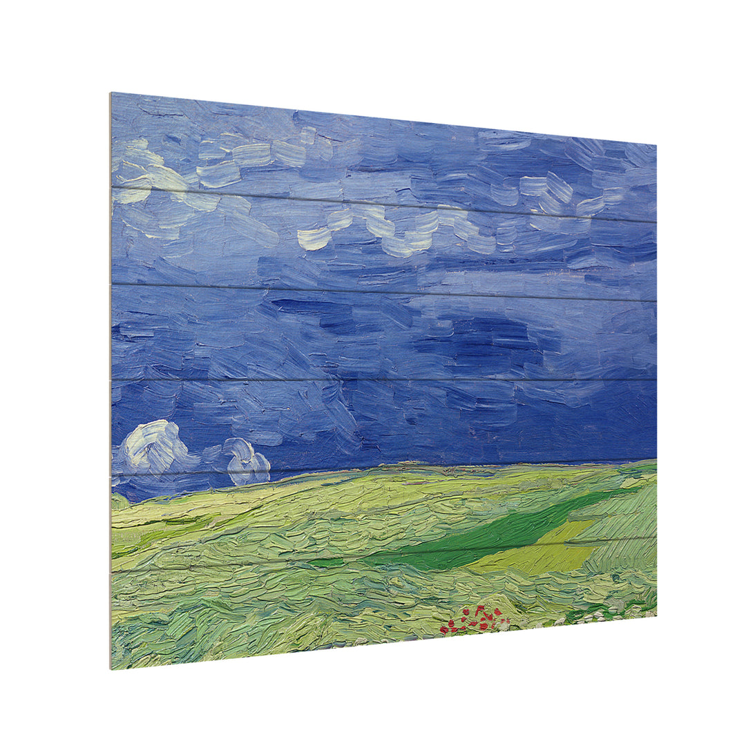 Wooden Slat Art 18 x 22 Inches Titled Wheatfields Under Thnderclouds Ready to Hang Picture Image 3