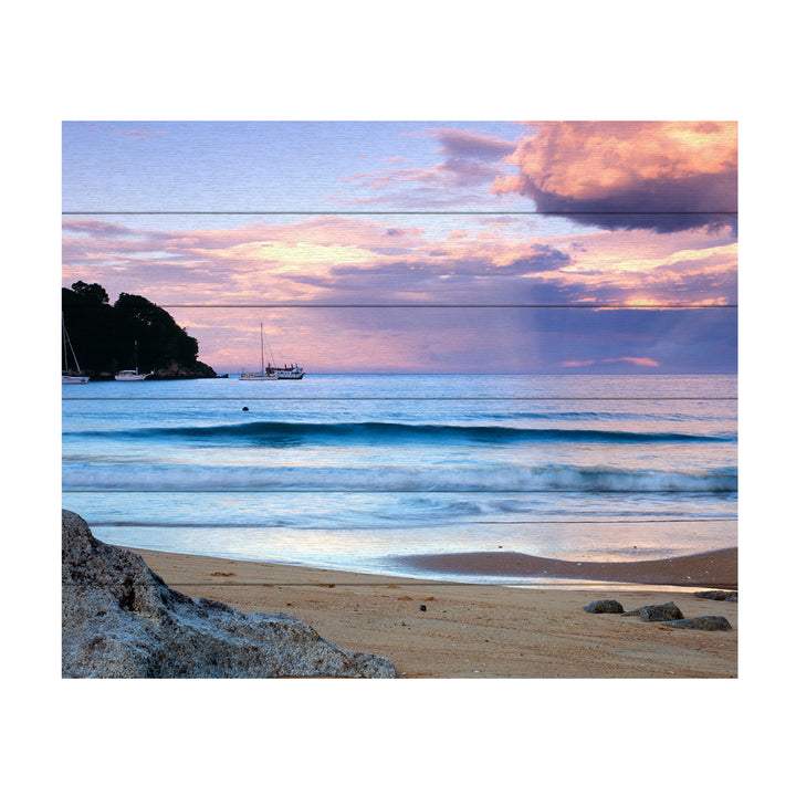 Wooden Slat Art 18 x 22 Inches Titled Kaiteriteri Sunset Ready to Hang Picture Image 2