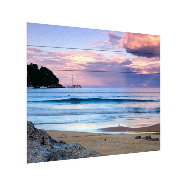 Wooden Slat Art 18 x 22 Inches Titled Kaiteriteri Sunset Ready to Hang Picture Image 3