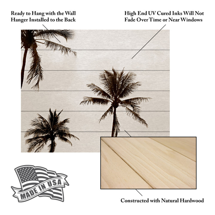 Wooden Slat Art 18 x 22 Inches Titled Black and White Palms Ready to Hang Picture Image 5