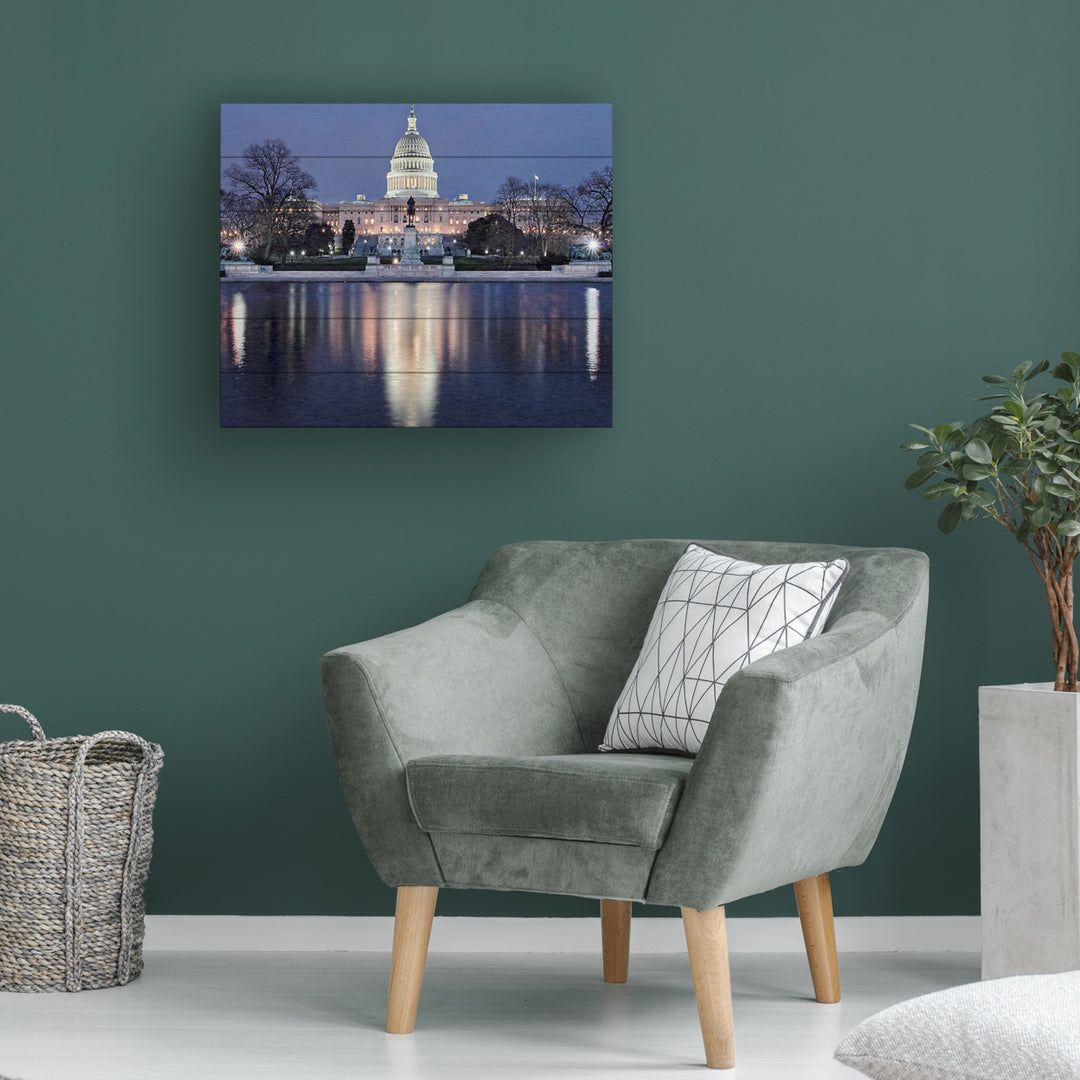 Wooden Slat Art 18 x 22 Inches Titled Capitol Reflections Ready to Hang Picture Image 1