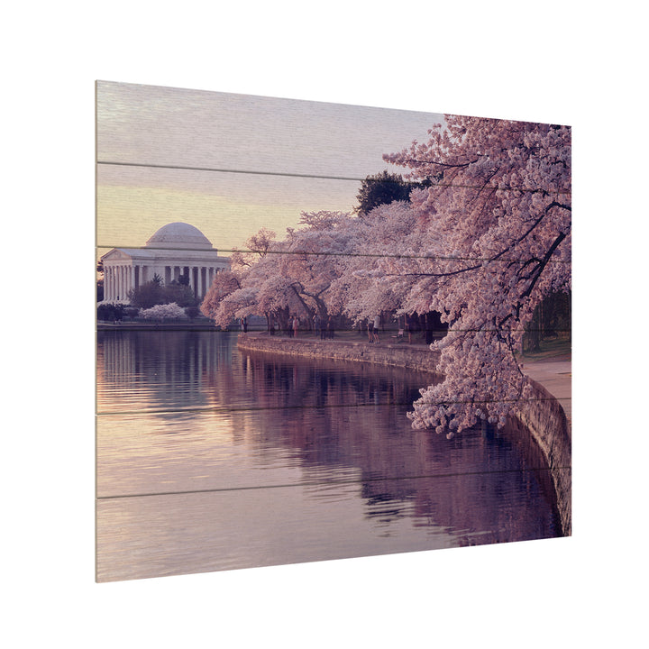 Wooden Slat Art 18 x 22 Inches Titled Cherry Blossoms Jefferson Memorial Ready to Hang Picture Image 3