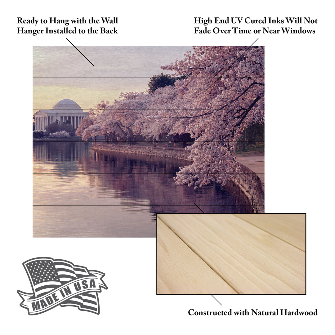 Wooden Slat Art 18 x 22 Inches Titled Cherry Blossoms Jefferson Memorial Ready to Hang Picture Image 5