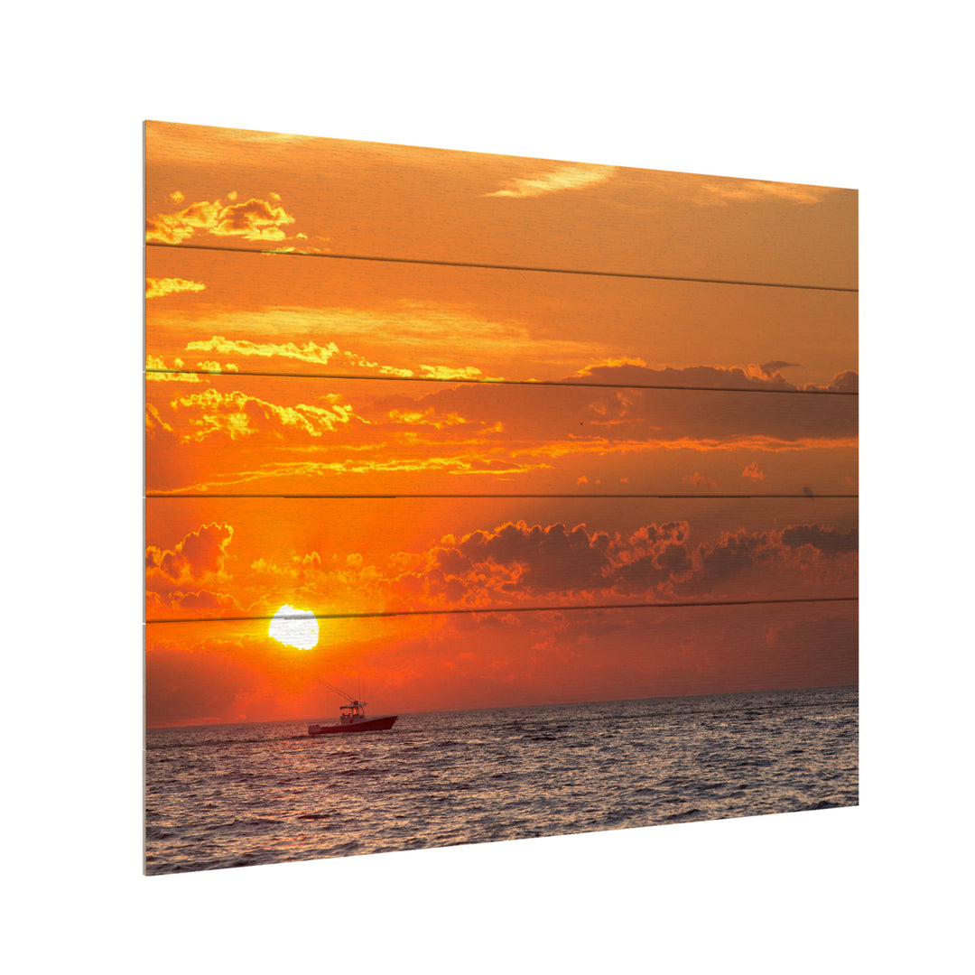 Wooden Slat Art 18 x 22 Inches Titled Fishing Boat Sunset Ready to Hang Picture Image 3