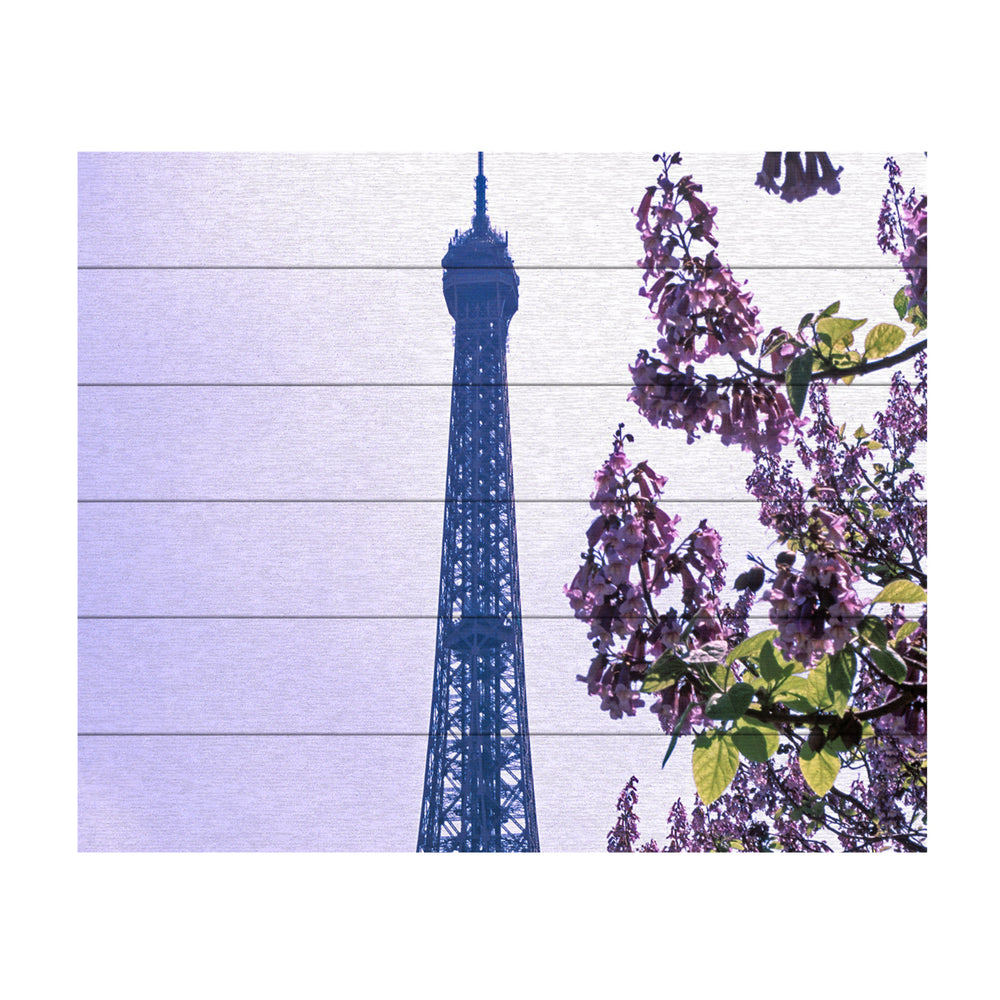 Wooden Slat Art 18 x 22 Inches Titled Eiffel Tower with Blossoms Ready to Hang Picture Image 2