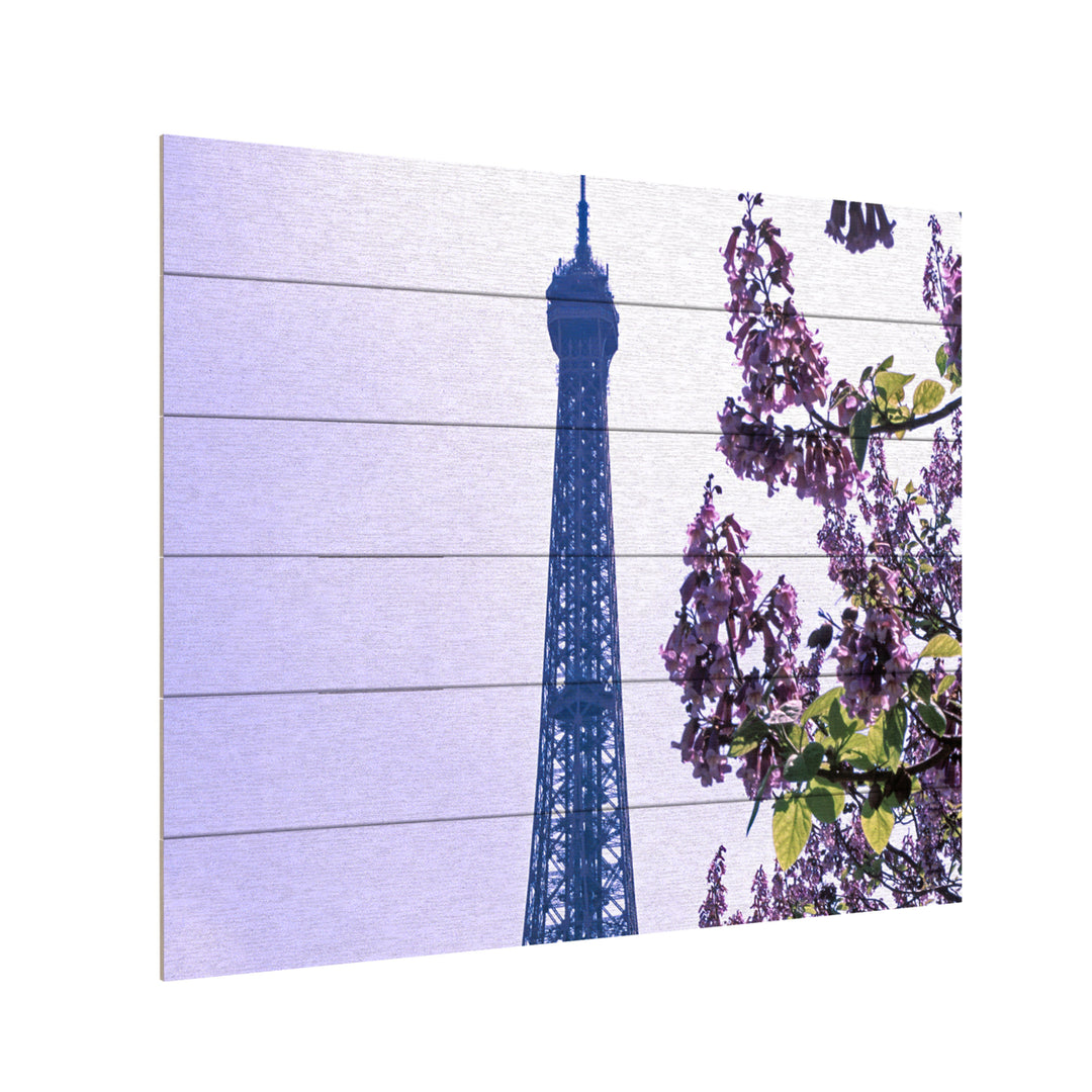 Wooden Slat Art 18 x 22 Inches Titled Eiffel Tower with Blossoms Ready to Hang Picture Image 3