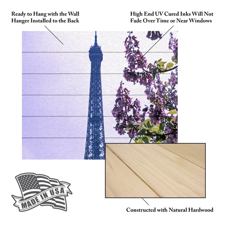 Wooden Slat Art 18 x 22 Inches Titled Eiffel Tower with Blossoms Ready to Hang Picture Image 5