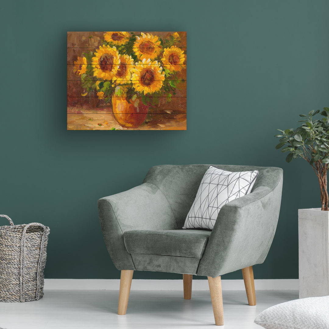 Wooden Slat Art 18 x 22 Inches Titled Sunflowers Still Life Ready to Hang Picture Image 1