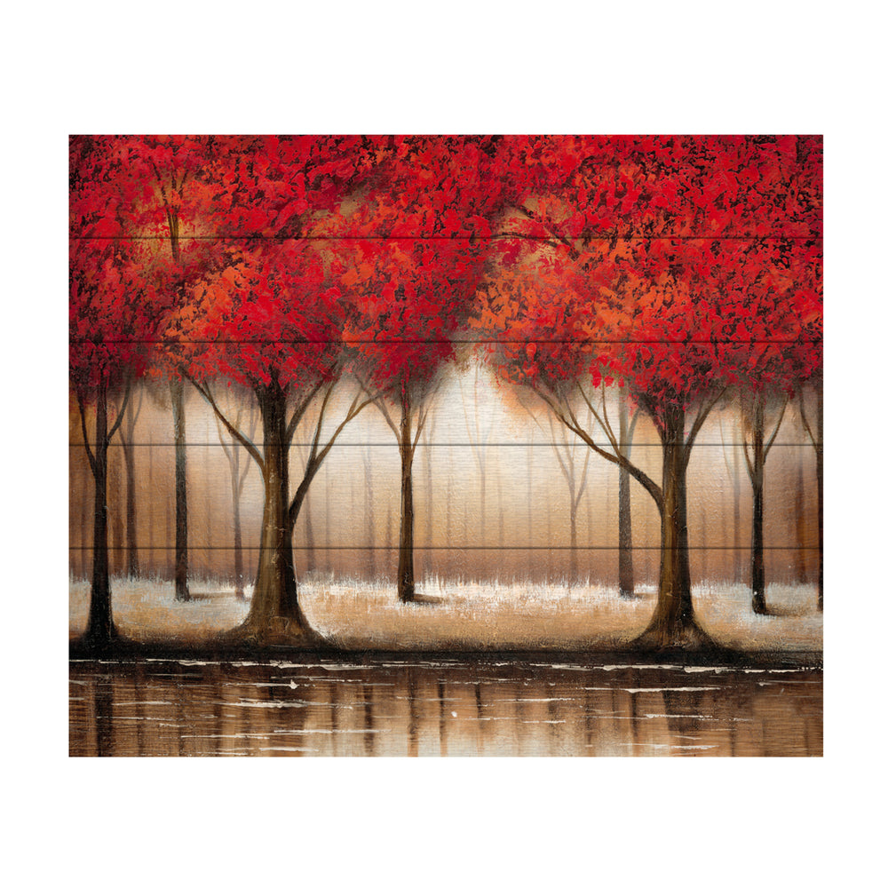 Wooden Slat Art 18 x 22 Inches Titled Parade of Red Trees Ready to Hang Picture Image 2