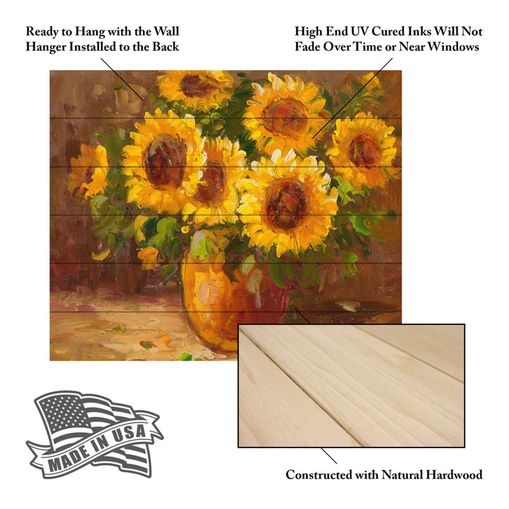 Wooden Slat Art 18 x 22 Inches Titled Sunflowers Still Life Ready to Hang Picture Image 5