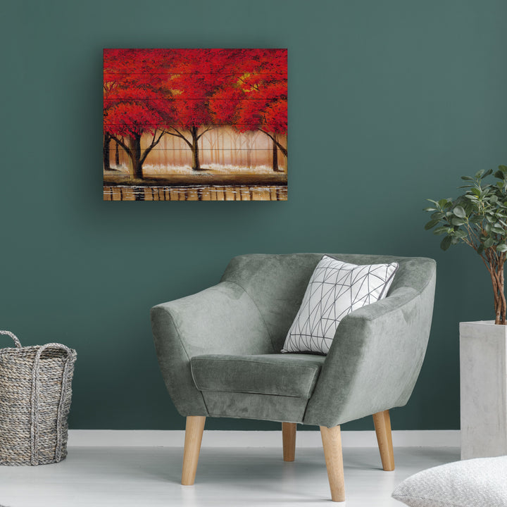 Wooden Slat Art 18 x 22 Inches Titled Parade of Red Trees II Ready to Hang Picture Image 1