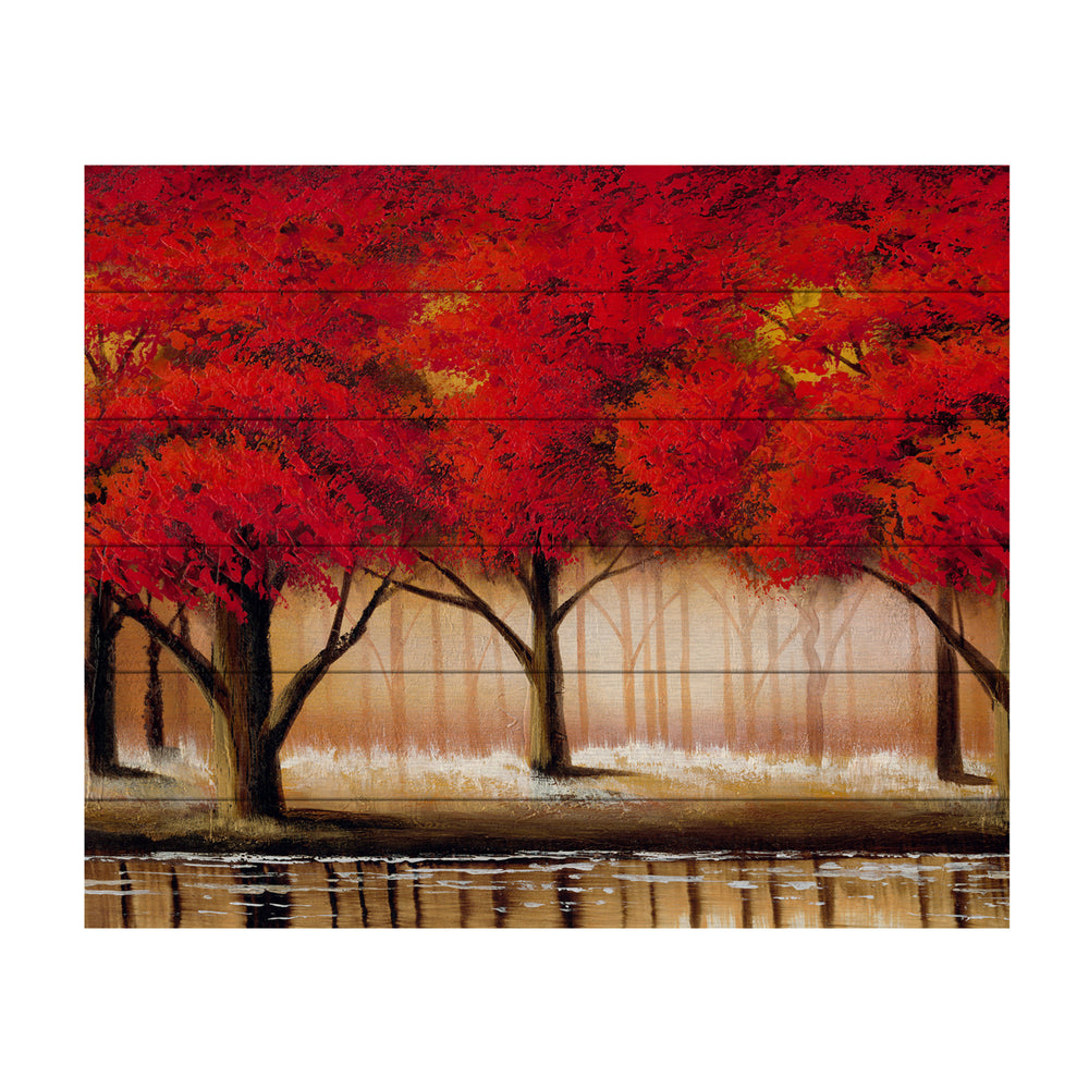 Wooden Slat Art 18 x 22 Inches Titled Parade of Red Trees II Ready to Hang Picture Image 2