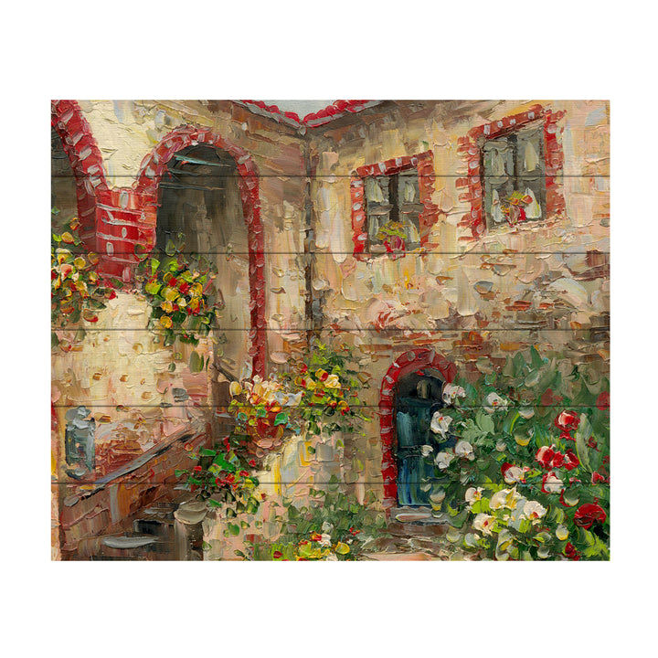 Wooden Slat Art 18 x 22 Inches Titled Tuscany Courtyard Ready to Hang Picture Image 2