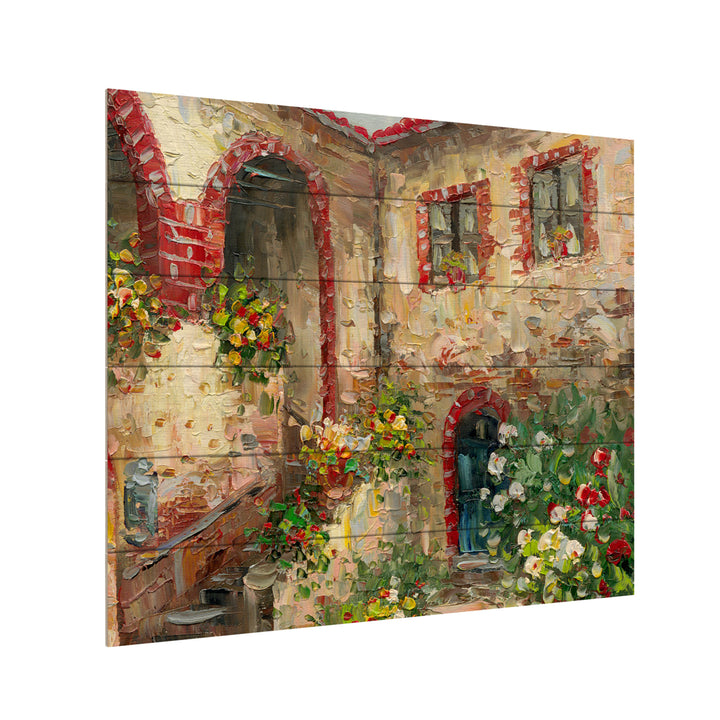 Wooden Slat Art 18 x 22 Inches Titled Tuscany Courtyard Ready to Hang Picture Image 3