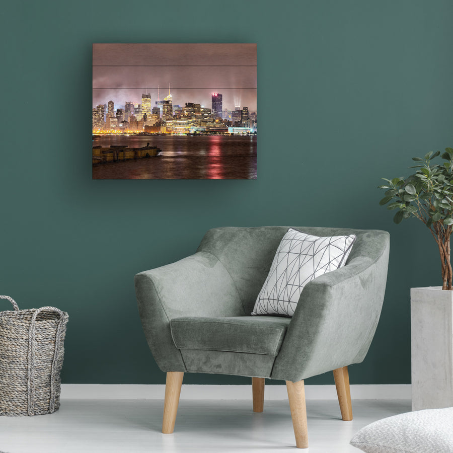 Wooden Slat Art 18 x 22 Inches Titled Midtown Manhatten Over the Hudson River Ready to Hang Picture Image 1