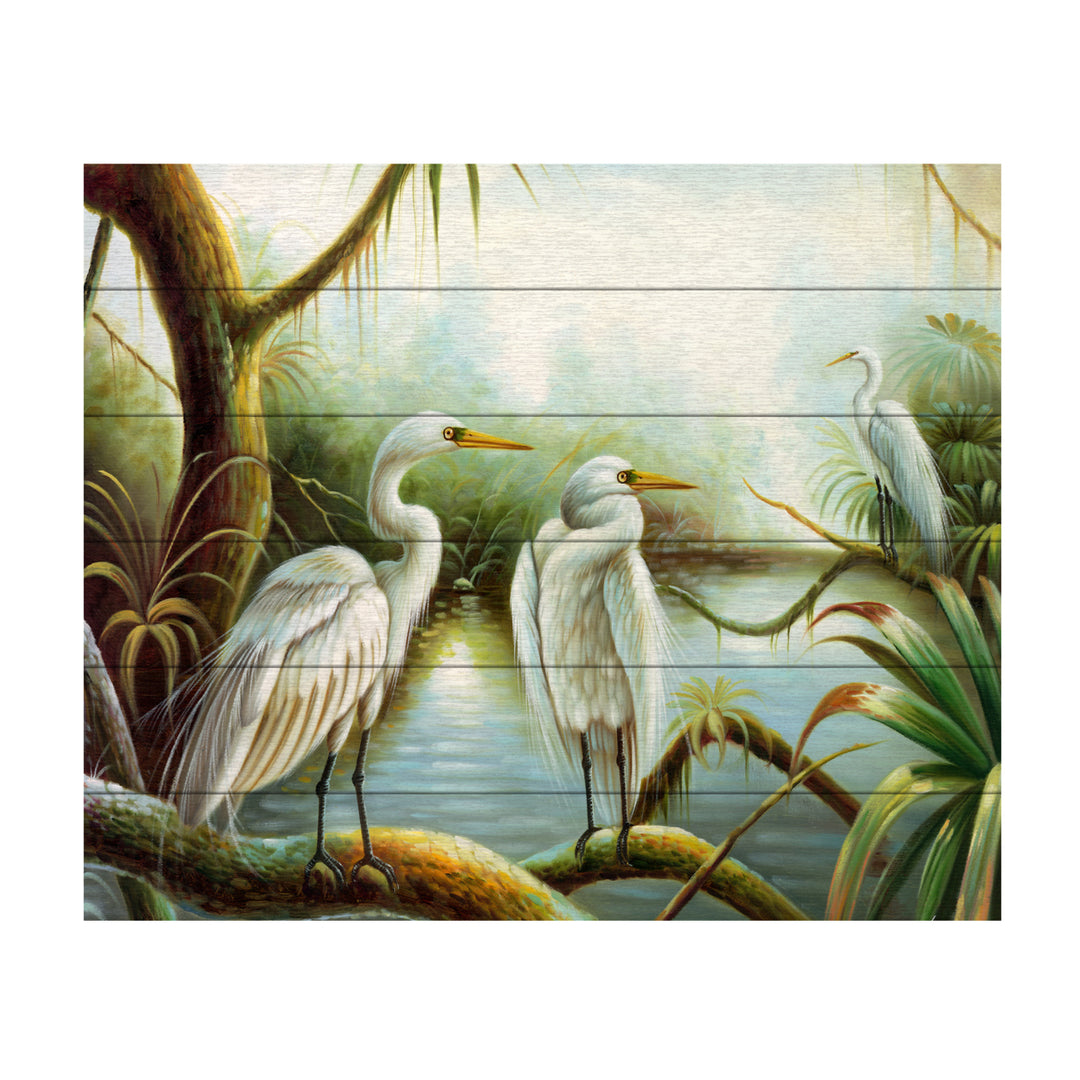 Wooden Slat Art 18 x 22 Inches Titled Three Herons Ready to Hang Picture Image 2