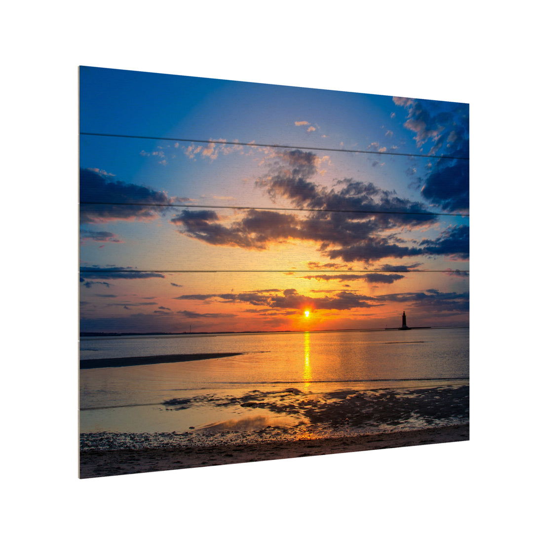 Wooden Slat Art 18 x 22 Inches Titled Sunset Breakwater Lighthouse Ready to Hang Picture Image 3