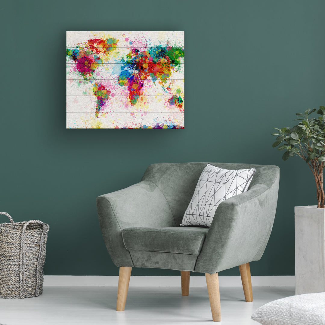 Wooden Slat Art 18 x 22 Inches Titled Paint Splashes World Map Ready to Hang Picture Image 1