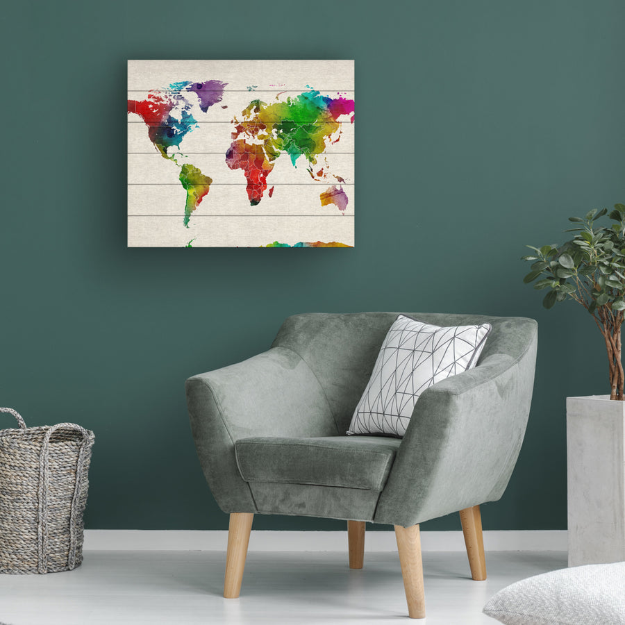 Wooden Slat Art 18 x 22 Inches Titled Watercolor World Map II Ready to Hang Picture Image 1