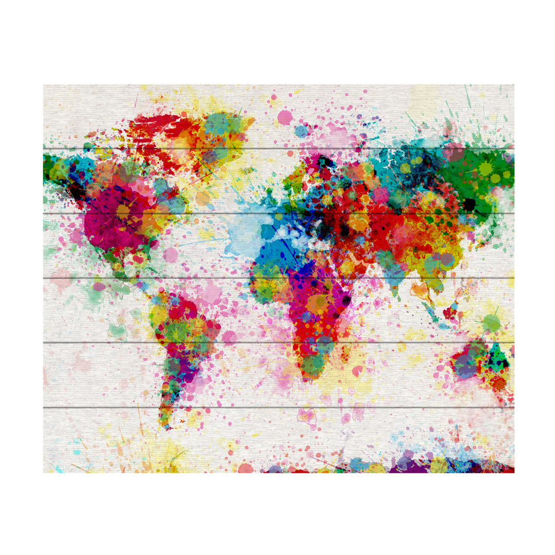 Wooden Slat Art 18 x 22 Inches Titled Paint Splashes World Map Ready to Hang Picture Image 2