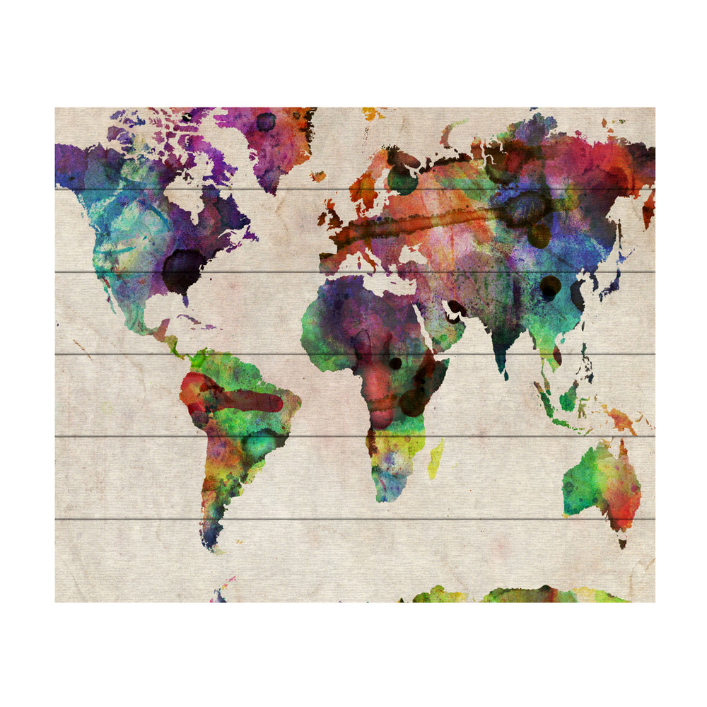 Wooden Slat Art 18 x 22 Inches Titled Urban Watercolor World Map Ready to Hang Picture Image 2