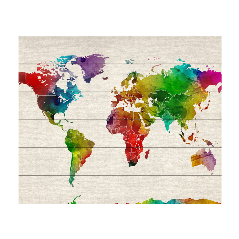 Wooden Slat Art 18 x 22 Inches Titled Watercolor World Map II Ready to Hang Picture Image 2