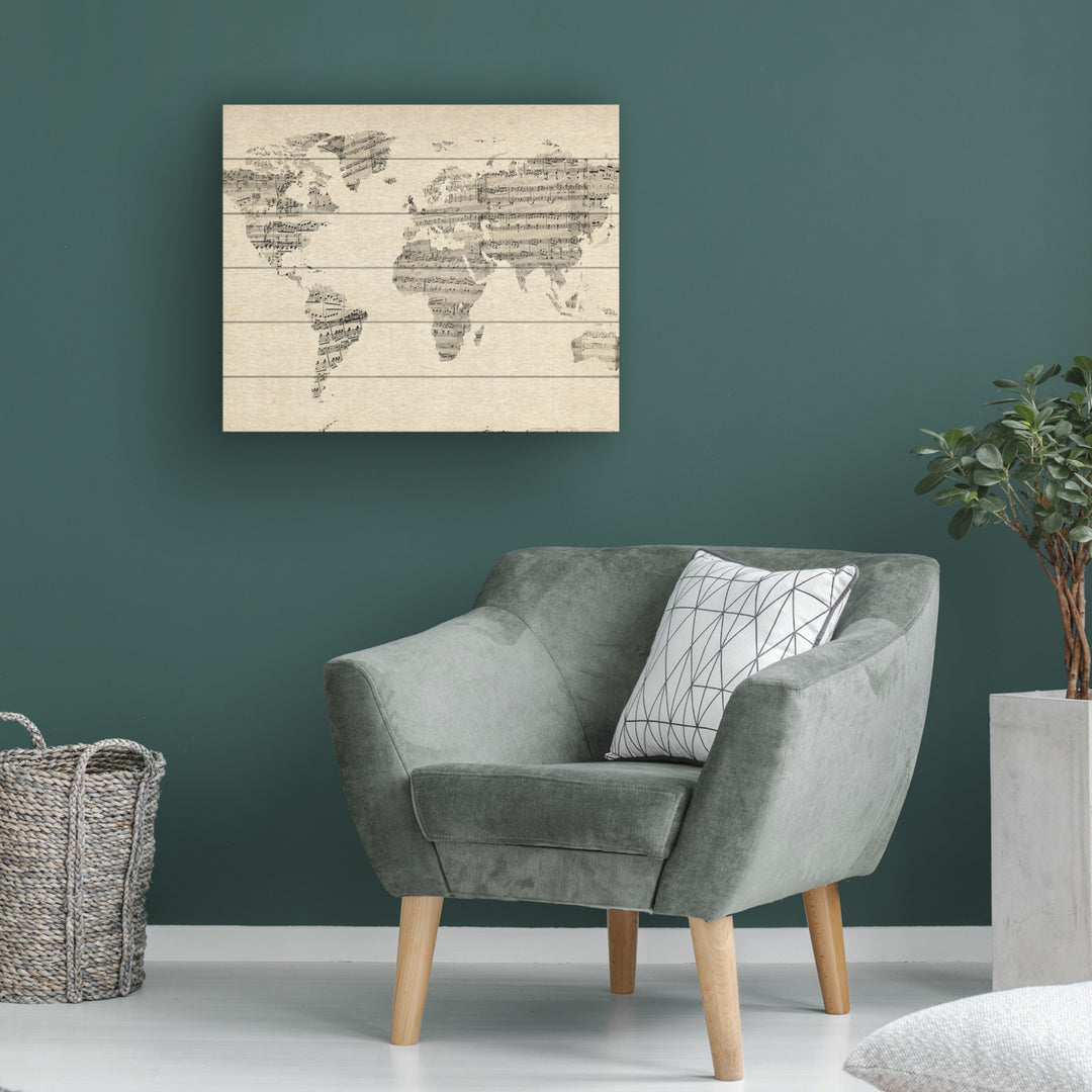 Wooden Slat Art 18 x 22 Inches Titled Old Sheet Music World Map Ready to Hang Picture Image 1