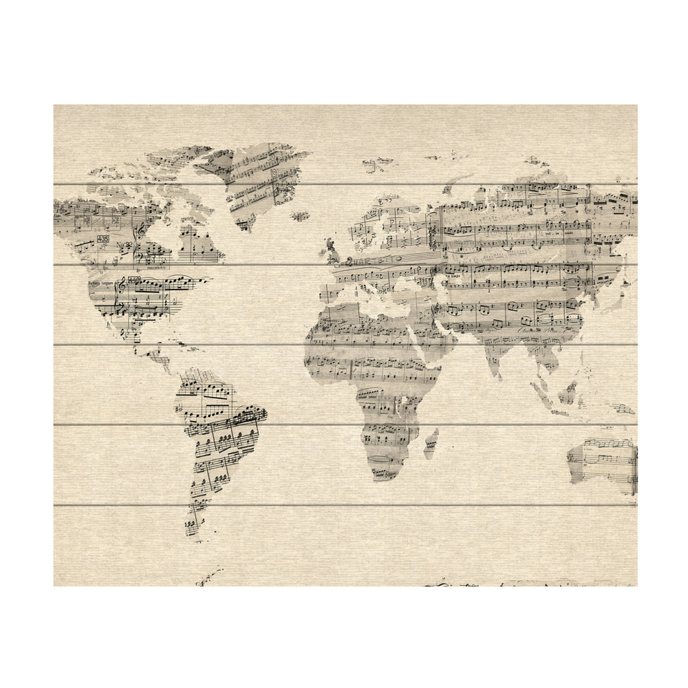 Wooden Slat Art 18 x 22 Inches Titled Old Sheet Music World Map Ready to Hang  Picture Image 2